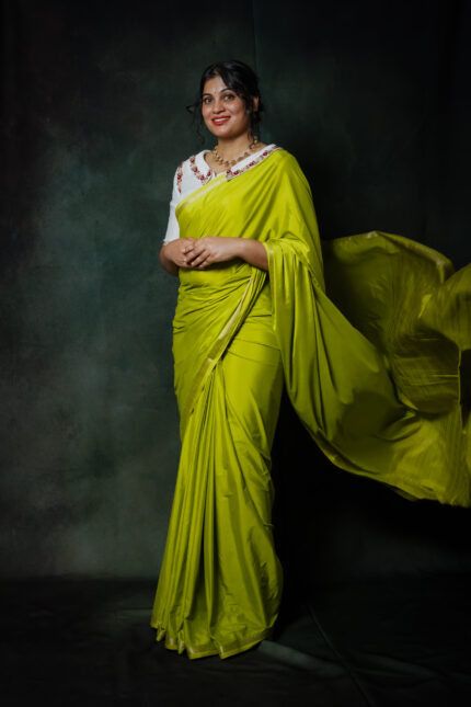 Radiant Neon Green Crepe Silk Saree