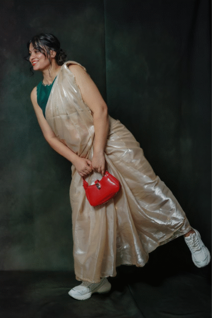 Ivory shimmery tissue silk saree